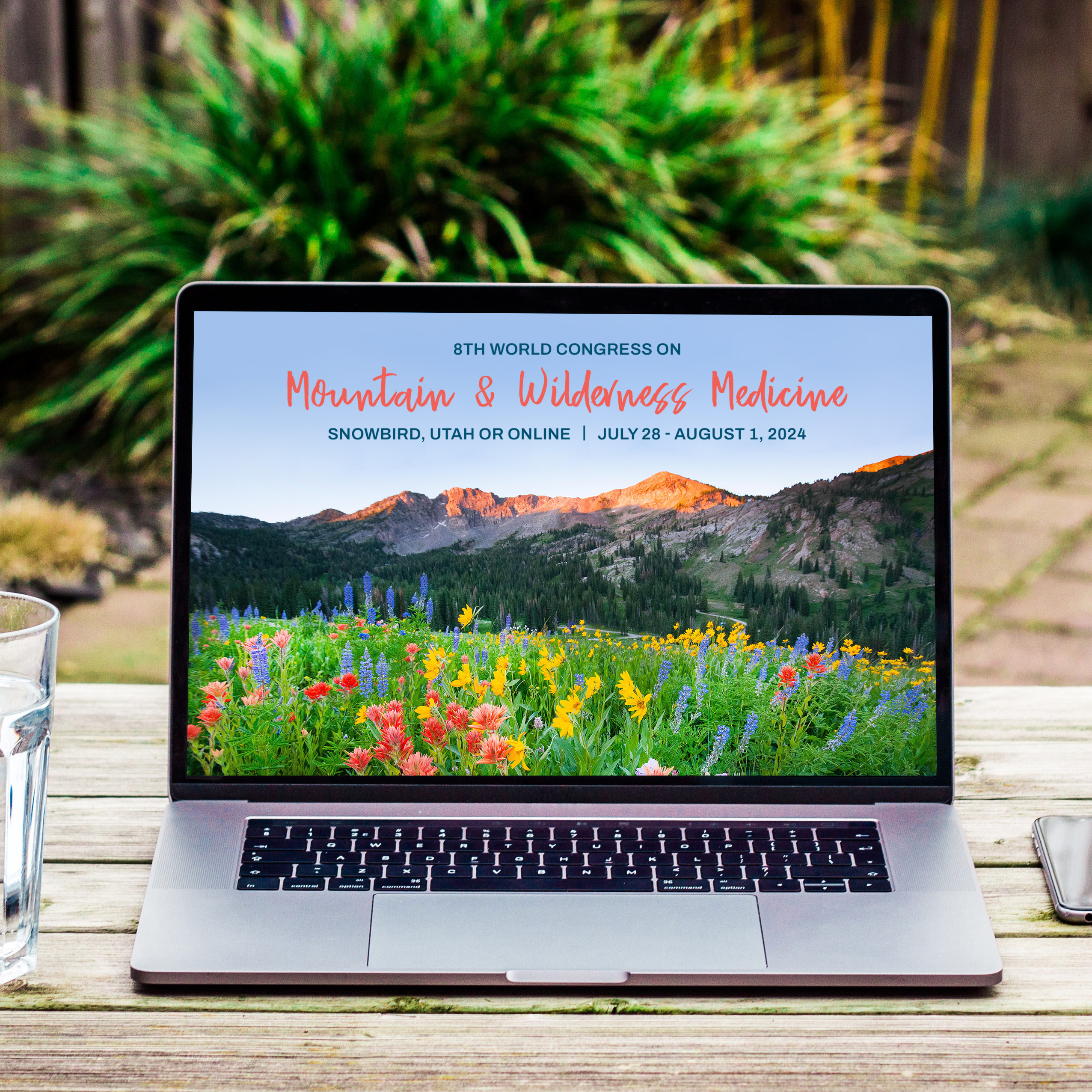 computer and summer scenery